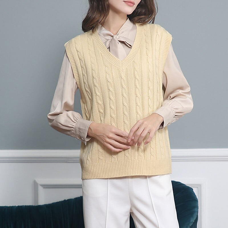 Colete de suéter de venda imperdível amazon europeu e americano moda casual sem mangas cabo suéter com decote em v colete de malha feminino de 2025 por $41.99 –P3