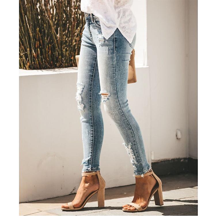 Women‘s Low Rise Jeans Skinny Pants Trousers Ankle-Length Denim Side Pockets Cut Out Micro-elastic Mid Waist Fashion Casual Weekend Light Blue S M 2023 - US $32.99 –P2