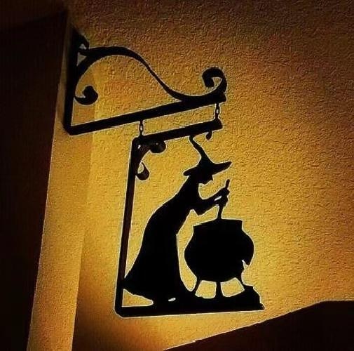 halloween čarodějnický kotel silueta nástěnná výzdoba - venkovní kovový čarodějnický kotlík nástěnná ozdoba, halloween strašidelná závěsná kovová nástěnná cedule pro dekorace na zahradní párty 2025 - $23.99 –P1