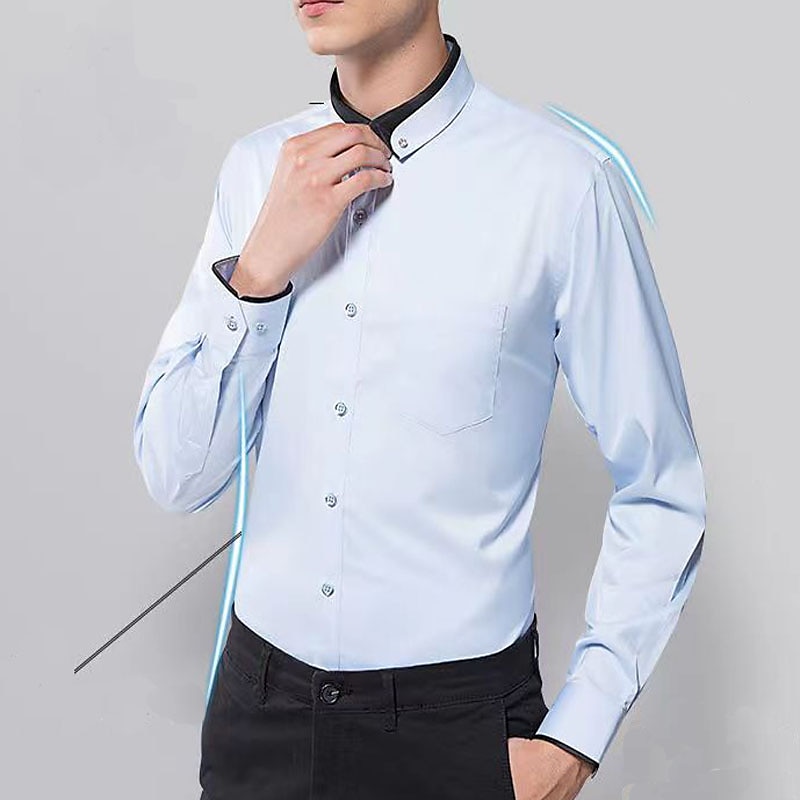 Men's Dress Shirt Wine Black White Long Sleeve Solid / Plain Color Turndown All Seasons Wedding Clothing Apparel 2023 - AED 115.99 –P11