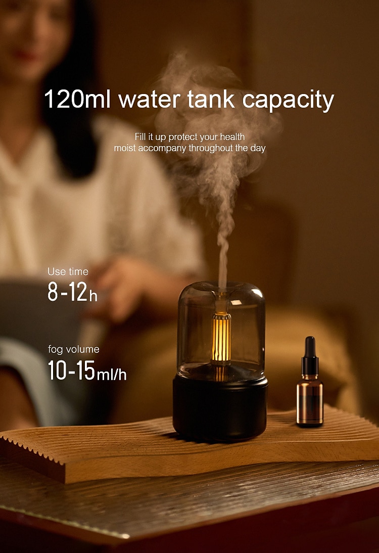 2025年 キャンドルライトアロマディフューザーポータブル120ml電気usb空気加湿器コールドフォグマシンアトマイザーとledナイトライト  コレクション – $31.99 –P1