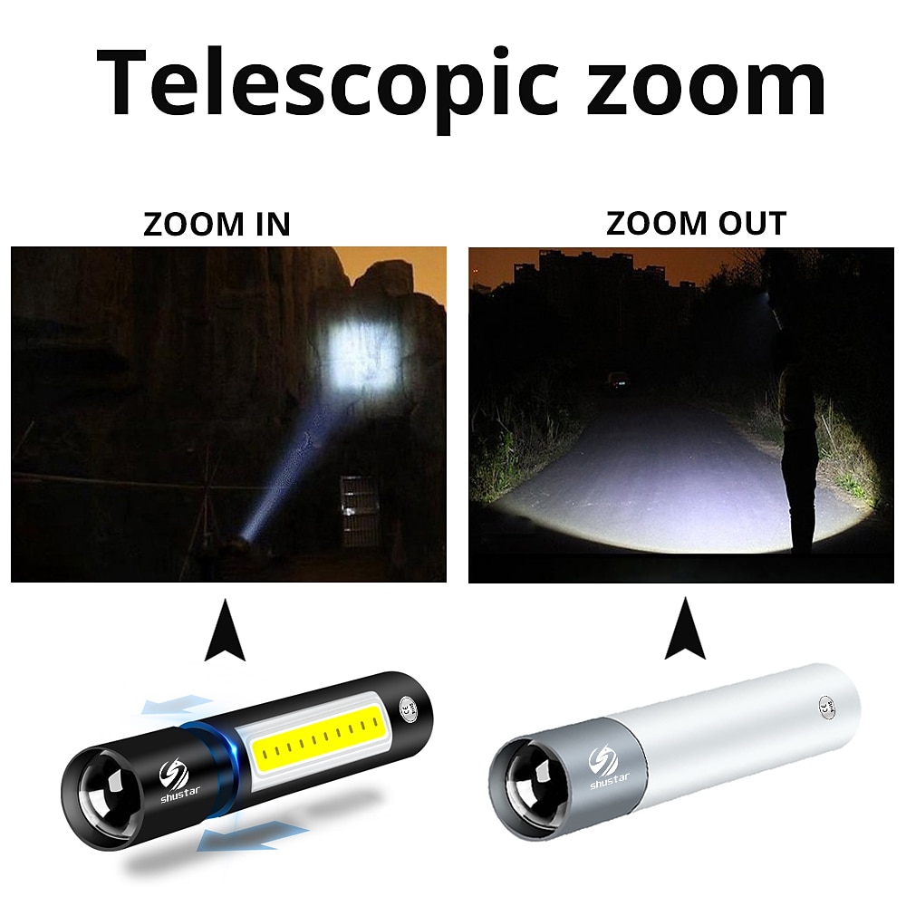 2 packs mini led-zaklamp usb oplaadbaar 3 verlichtingsmodi waterdichte zaklamp telescopische zoom stijlvol draagbaar pak voor nachtverlichting 2025 - $13.49 –P6