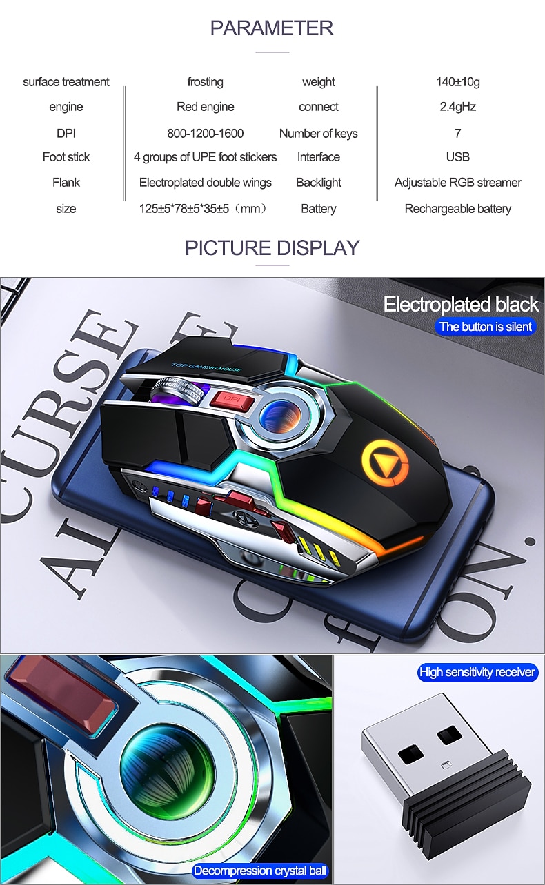 A5 rechargeable wireless mouse gaming RGB luminous mute silent colorful computer gaming mouse 2025 - $43.99 –P11