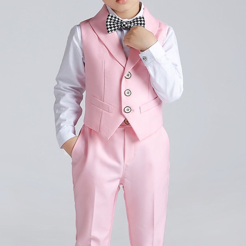 skjorte for gutter & bukse klær sett 4 deler langermet marineblå ensfarget bomull skoleferie mild preppy stil 3-13 år 2025 - $44.99 –P8