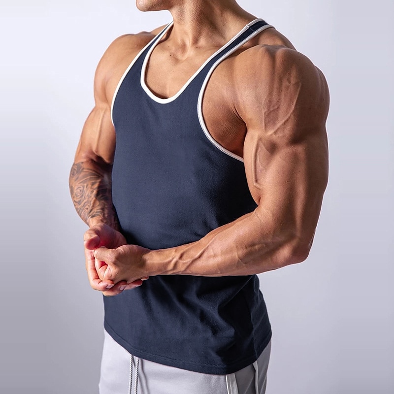 Men's Running Tank Top Workout Tank Singlet Stripe-Trim Sleeveless Top Athletic Athleisure Summer Cotton Breathable Quick Dry Soft Fitness Performance Active Training Sportswear Activewear Stripes 2025 - $16.49 –P4