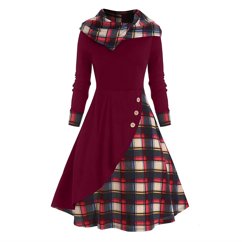 Mulheres Vestido midi Vestido xadrez Vestido casual Vestido da bainha Moda Roupa de inverno Férias Diário Ajuste Largo Xadrez Bloco de cor Manga Longa Com Capuz Preto Vermelho Primavera Outono Inverno de 2025 por $13.99 -P7