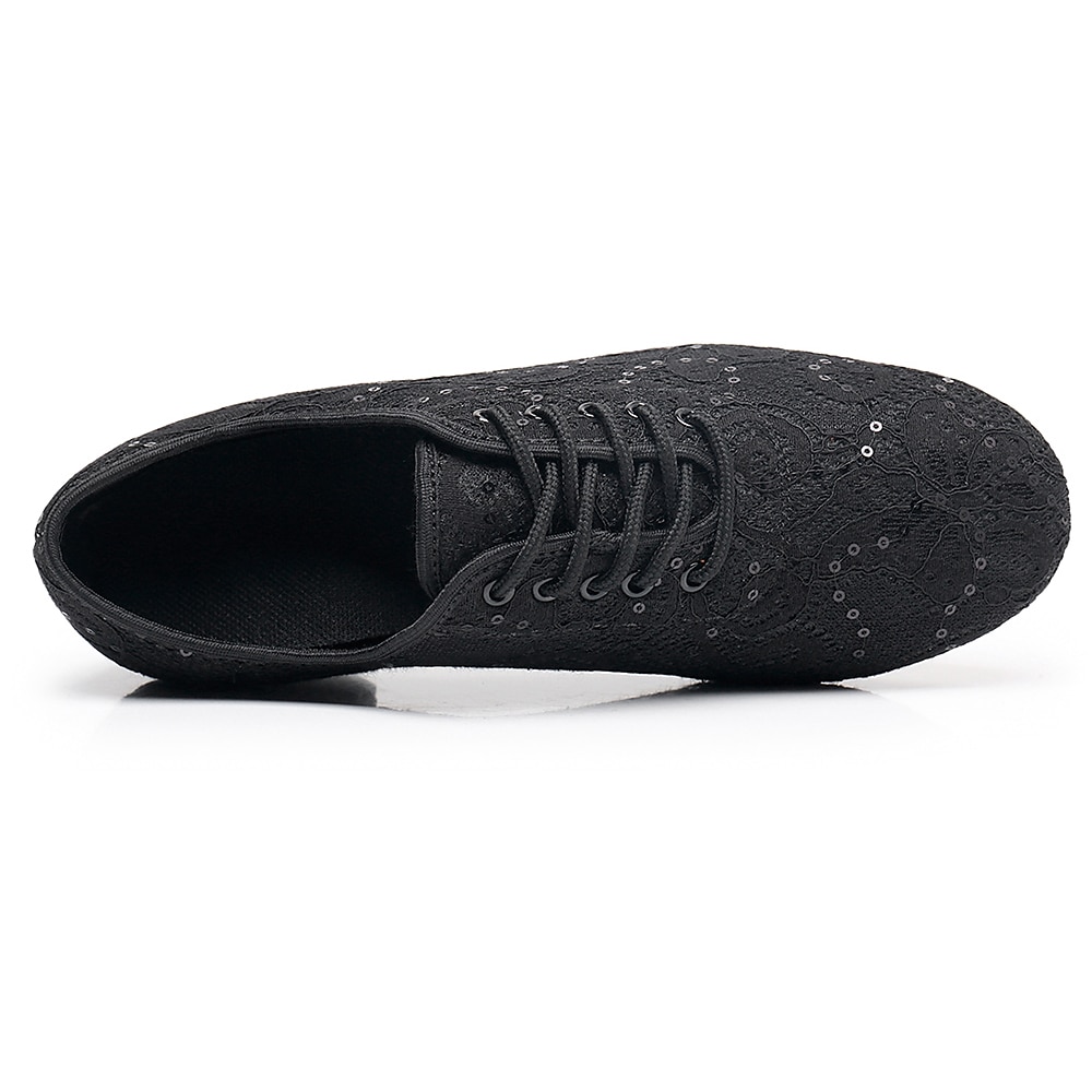 Women's Black Lace Dance Shoes with Mid Heel - Elegant Sequin Latin and Ballroom Shoes for Performance 2025 - $26.99 –P4