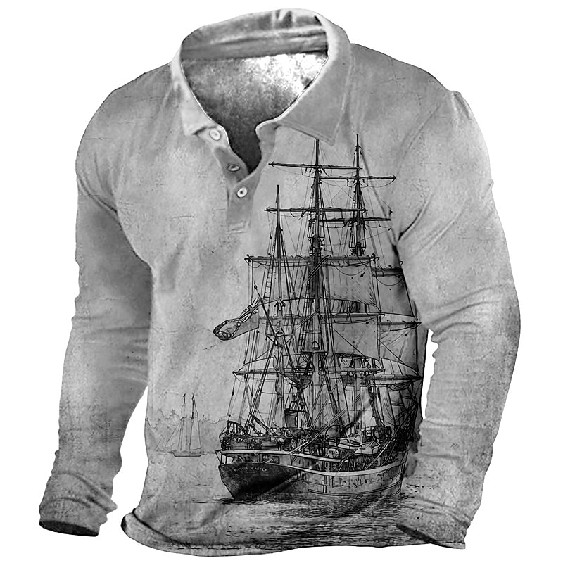 Herren Nautisch Poloshirts Golfshirt Langarm Polo-Shirts Hemden mit Kragen Vintage Lässig Urlaubskleidung Bootskleidung Party-Outfits Knöpfe 3D-Druck Rote Königsblau Blau 2025 - $23.99 –P1