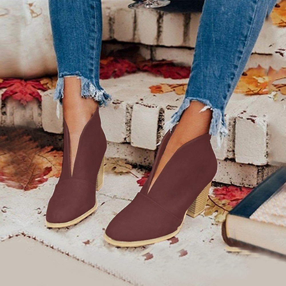 Women's Black Ankle Boots – Trendy V-Cut Slip-On Booties with Chunky Block Heels for Casual & Fall Outfits 2025 - $42.99 –P10
