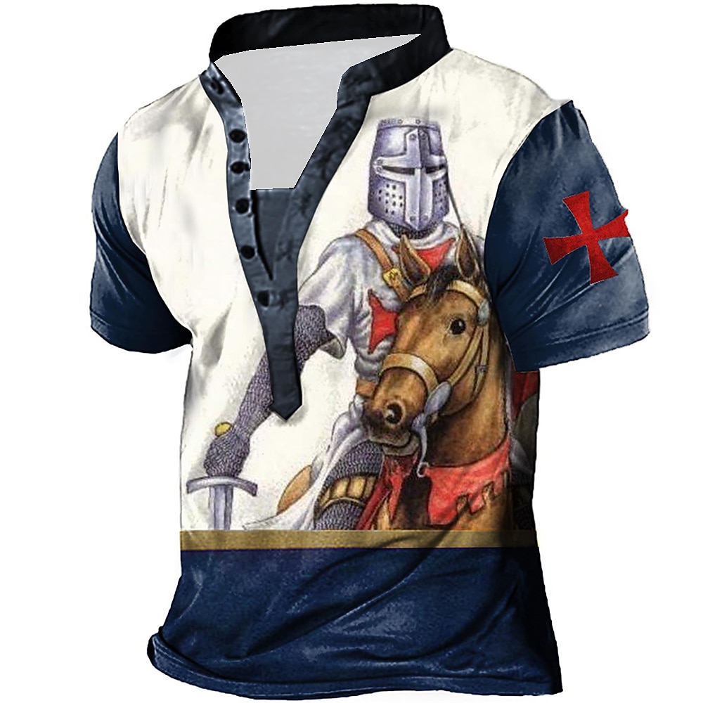 Herr Grafisk Templarkorset Tempelriddare T-shirt Henleytröja T-shirts Kortärmad 3D-tryck Designer Grundläggande Ledigt Utomhus Dagligen Sport Sommar Vit Blå Brun Grön Kaffe Hög krage Henley T-shirt 2025 - $20.99 –P2