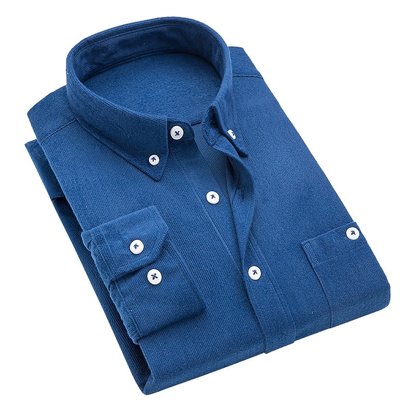 Men's Dress Shirt Button Down Shirt Collared Shirt Corduroy Shirt Plain Party Hiking Blue Wine Sea Blue Black Long Sleeve Turndown Winter Clothing Apparel Warm 2026 - $24.99 –P7