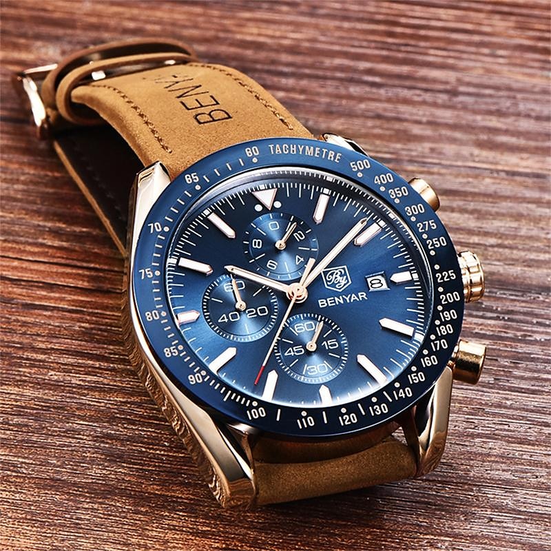 BENYAR Mens Quartz Watches  Chronograph Analog Quartz Movement Stylish Sports Designer Wrist Watch 30M Waterproof Elegant Gift Watch for Men 2025 - $51.99 –P3