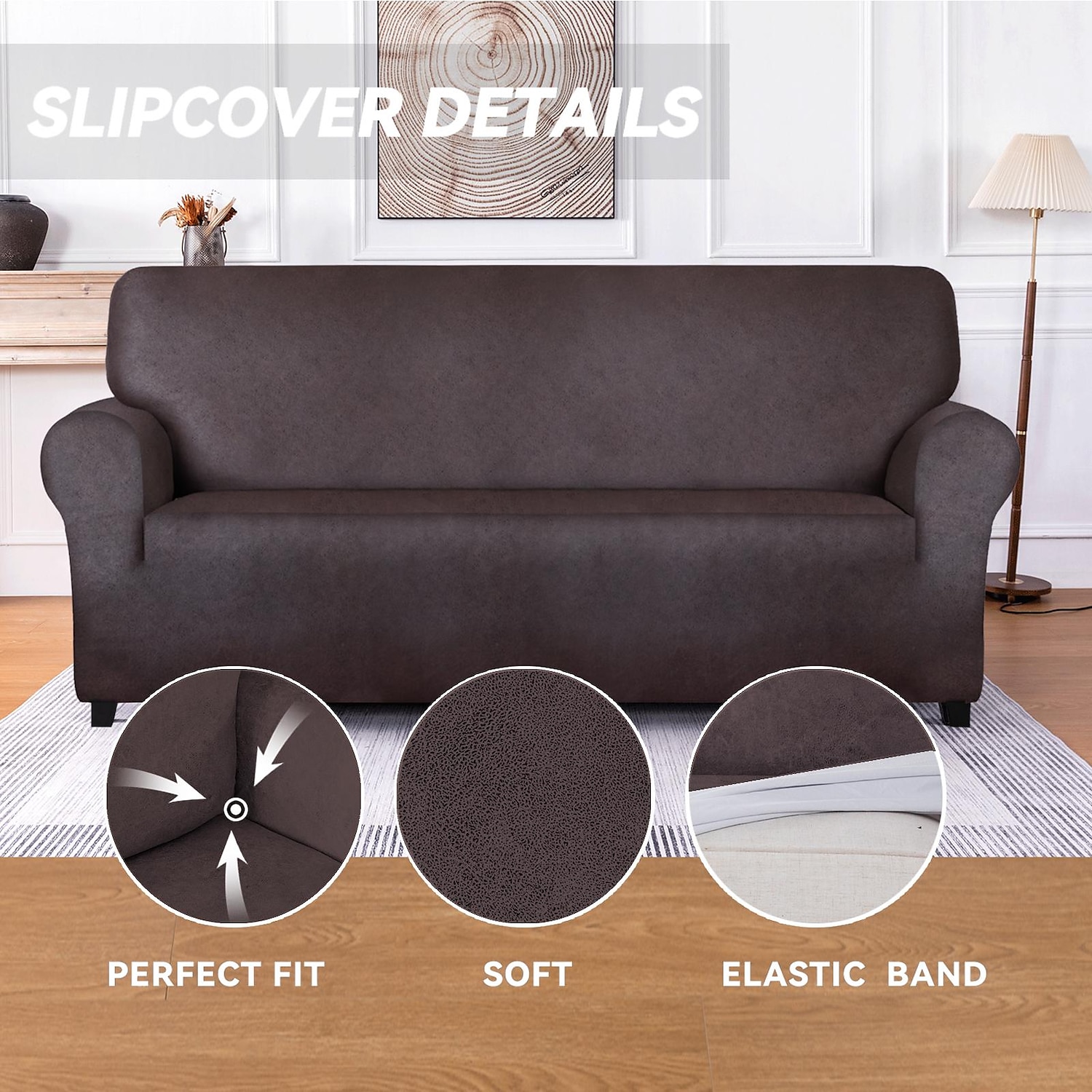 Stretch Leather Sofa Cover Sofa Slipcover Seat Cover for 3 Seater,Spandex Non Slip Soft Couch Sofa Cover Spandex Fabric, Washable Furniture Protector Elastic Bottom for Kids, Pets,Home Decor 2025 - $77.99 –P7