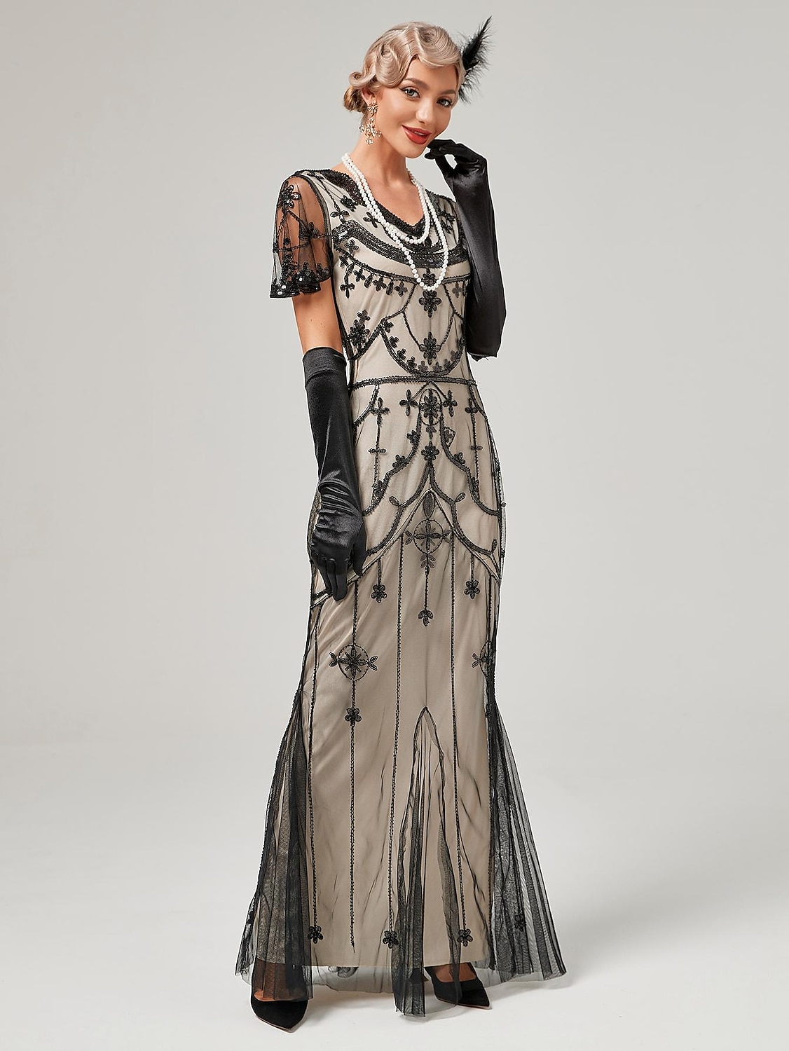 Anni Ruggenti Anni 1920 Lunghezza alla caviglia Vestito Abito da sera Abito da Ballo Normale Maniche corte Il grande Gatsby Charleston Invitato al matrimonio Paillettes Scollo a V Costume Per donna del 2026 a $56.99 –P3