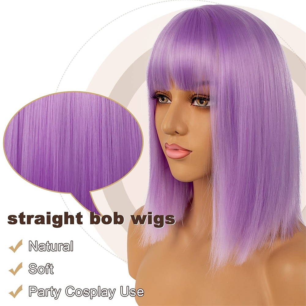 Korte Bob Pruiken met Pony voor Vrouwen Synthetisch Rechte Haar Bob Snit Pruik Schouderlengte Modieuze Bob Cosplay Pruik voor Meisje Kleurrijke Kostuum Pruiken Halloween Pruiken 2025 - $30.99 –P8
