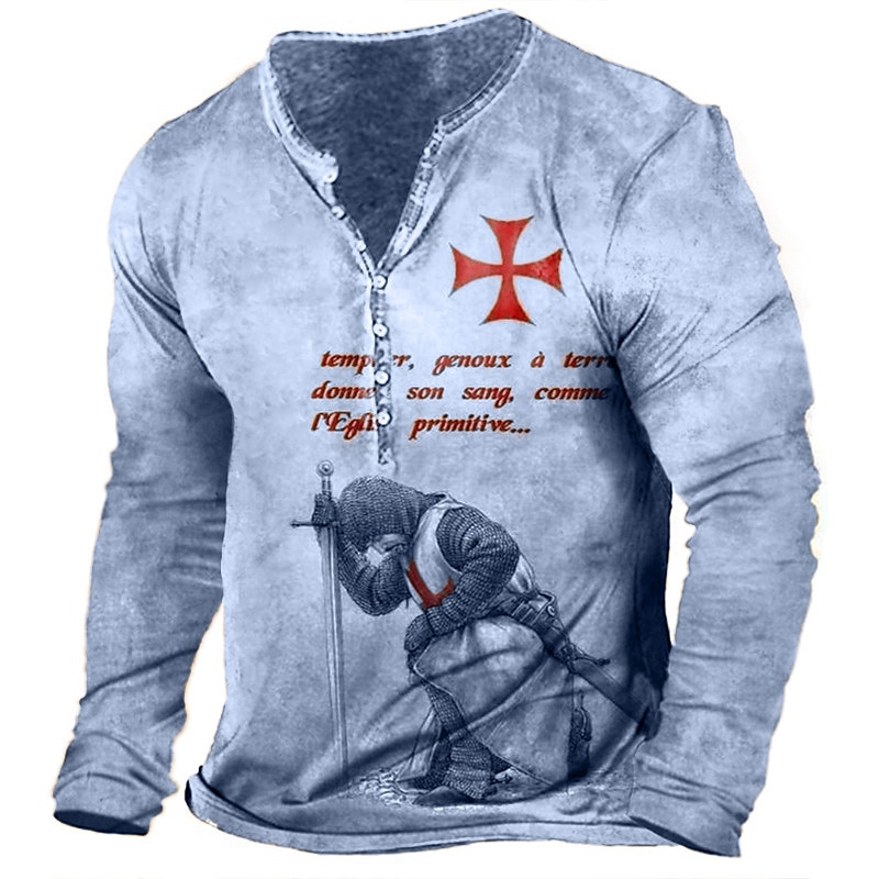 2025年 男性用 Tシャツ ヘンリーシャツ グラフィック テンプルクロス Soldier ヘンリー ライトグリーン ルビーレッド ブルー グリーン カーキ色 3Dプリント プラスサイズ アウトドア 日常 長袖 ボタンダウン プリント 衣類 スタイリッシュ ヴィンテージ ベーシック クラシック コレクション – $23.99 –P3