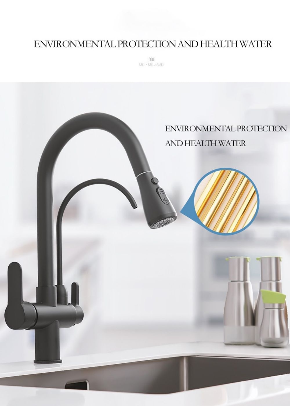 Kitchen Sink Mixer Faucet Pull Out Sprayer with Soap Dispenser, 360 swivel Black Single Handle Brass Taps Pull Down, Deck Mounted Hot Cold Water Hose Filter Tap 2024 - €138.99 –P3