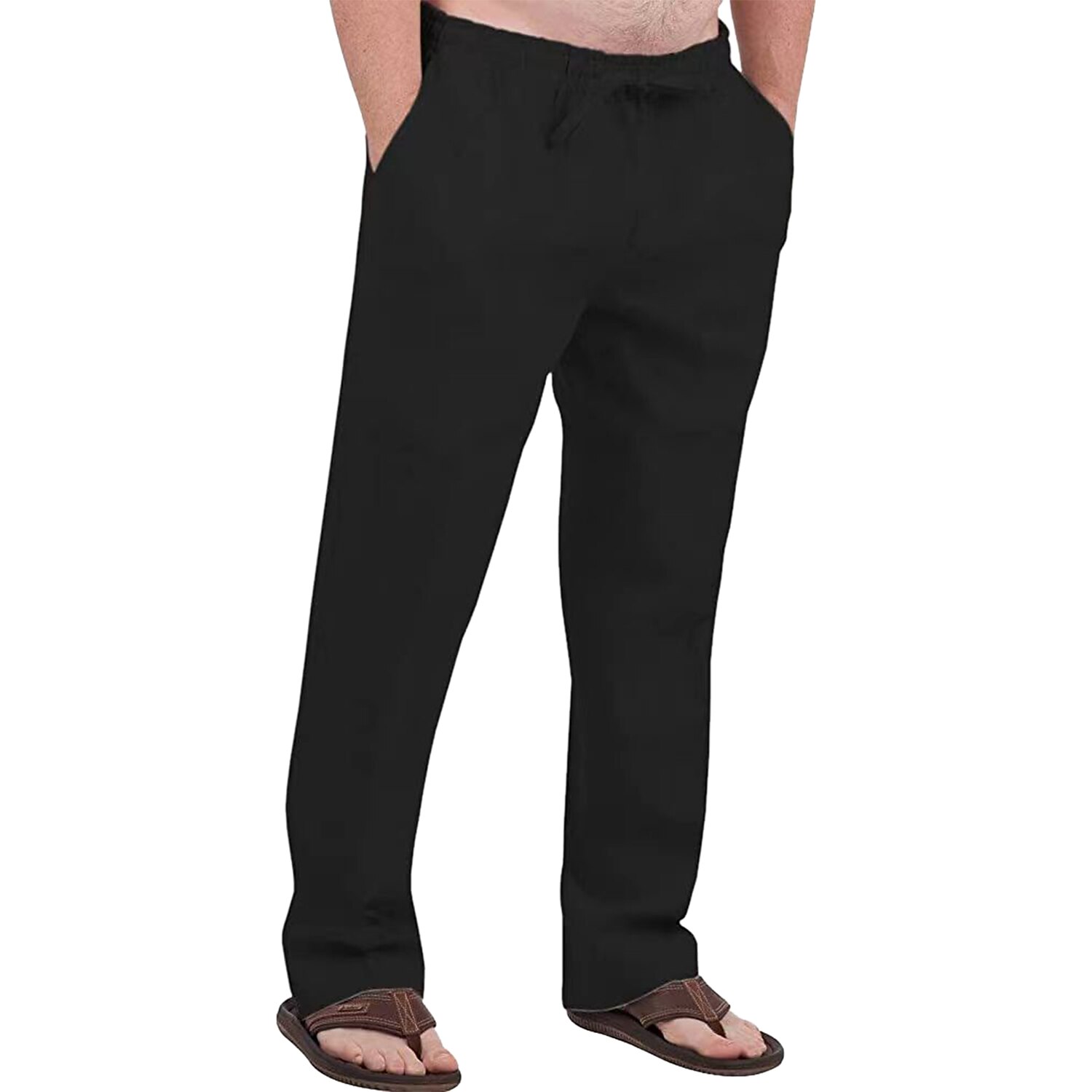 Men's Linen Pants Trousers Summer Pants Drawstring Elastic Waist Front Pocket Plain Comfort Soft Casual Daily Cotton Blend Fashion Classic Gray Green White 2025 - $17.99 –P15