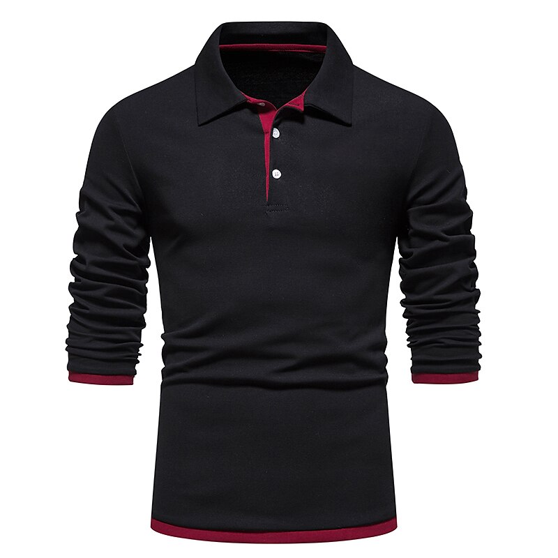 Men's Polo Shirt Golf Shirt Casual Daily Classic Collar Button Down Collar Long Sleeve Casual Color Block Button Front Spring & Summer Regular Fit Black White Navy Blue Light Grey Polo Shirt 2025 - $14.99 –P2