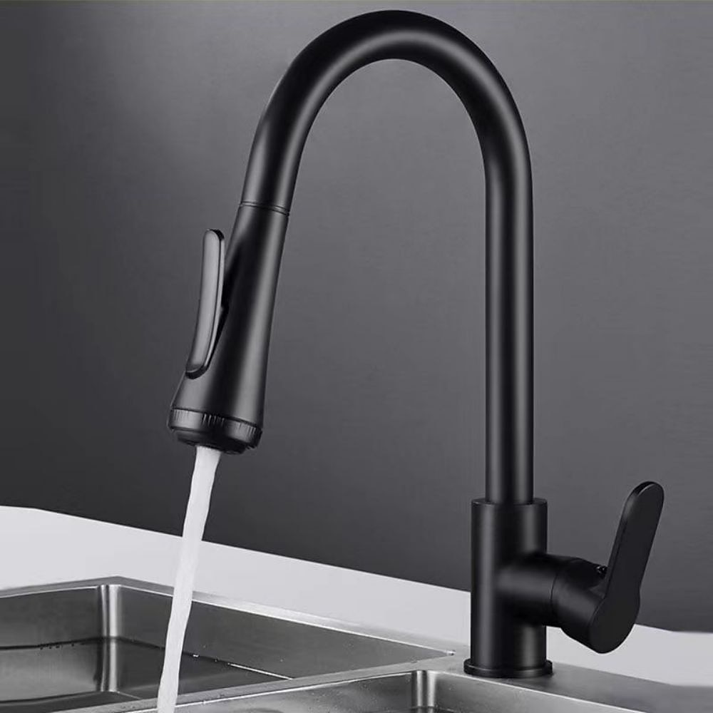 Robinet de cuisine avec pulvérisateur, laiton noir mat 4 fonctions monocommande design à bouton unique extractible / extractible centerset robinets de cuisine contemporains (avec distributeur de de 2025 ? $129.99 –P11