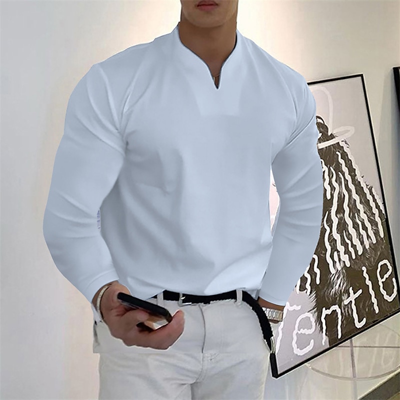 Men's T Shirt Long Sleeve Shirt Long Sleeve V Neck Spring &  Fall Plain Fashion Designer Casual Street Sports Holiday Black White Gray Top Tee for Men 2025 - $17.99 –P1