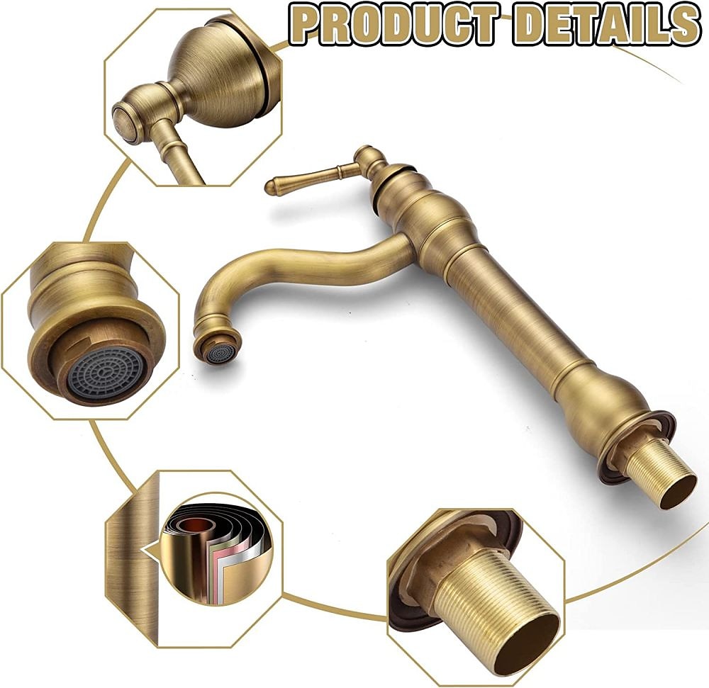 rubinetto miscelatore lavabo da bagno sfera in ottone antico, rubinetto per lavabo girevole a 360 gradi monocomando montato sul ponte, rubinetti per vasca da bagno tradizionali del 2025 a $130.99 -P4