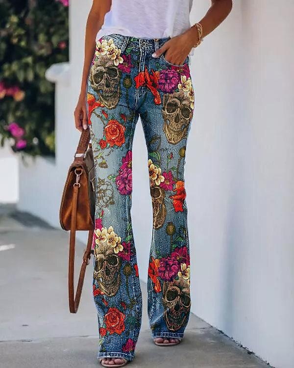 Women's Fashion Boho Print Stylish Bell Bottom Boot Cut Pants