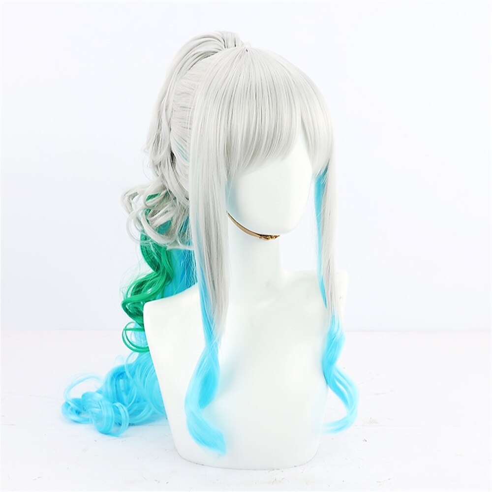 perruque synthétique yamato une pièce bouclé avec frange perruque fabriquée à la machine long a1 cheveux synthétiques femme doux facile à transporter mode vert gris multicolore / usage quotidien / de 2025 ? $40.99 –P8