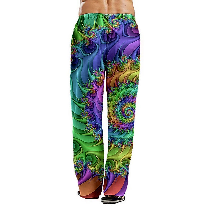 Men's Trousers Summer Pants Beach Pants Drawstring Elastic Waist Straight Leg Abstract Graphic Prints Comfort Breathable Casual Daily Holiday Streetwear Designer Green Rainbow 2025 - $25.99 –P2
