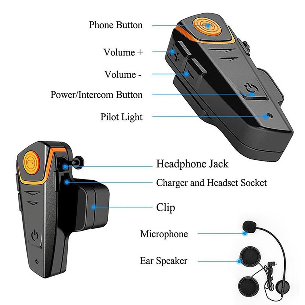 Motorhelm bluetooth headset full duplex intercom speaker fm radio motor communicatie systeem handsfree waterdichte hoofdtelefoon 1000m 2025 - $96.99 –P15