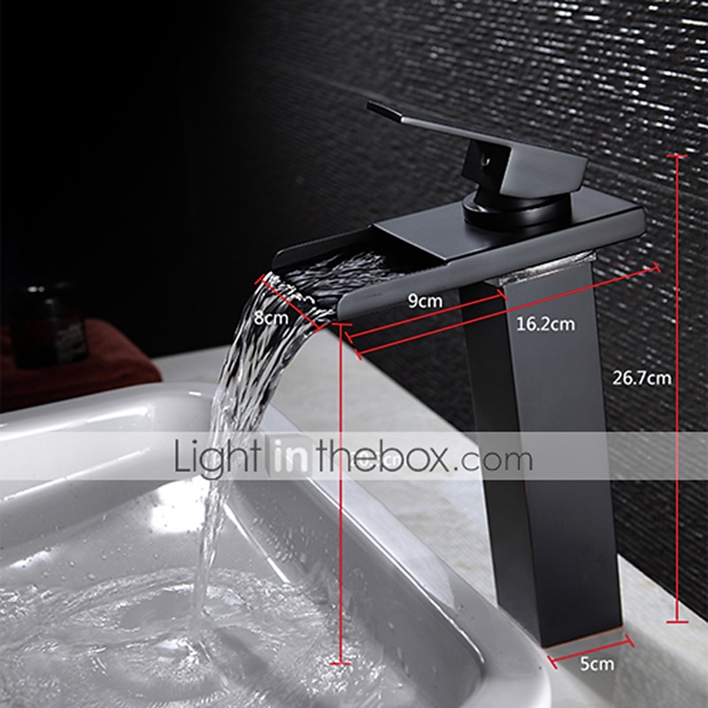 Bathroom Vessel Faucet Tall LED Waterfall Spout 3 Color Changes with Temperature, Sink Mixer Mono Basin Taps, Single Handle One Hole Brass Washroom Vessel Tap Deck Mounted 2025 - $145.99 –P4