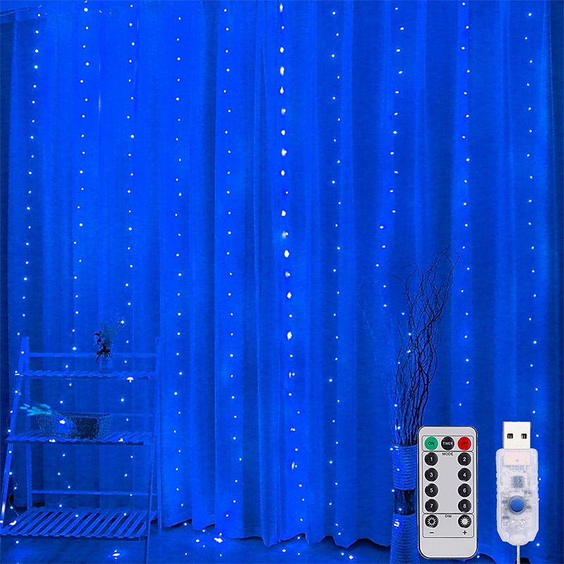 led gardinlys 3x3m-300 led 8 moduser usb med fjernkontroll 9 farger for hjemmerom soverom bryllupsfest jul vindu veggdekorasjoner rominnredning 2025 - $24.99 –P16