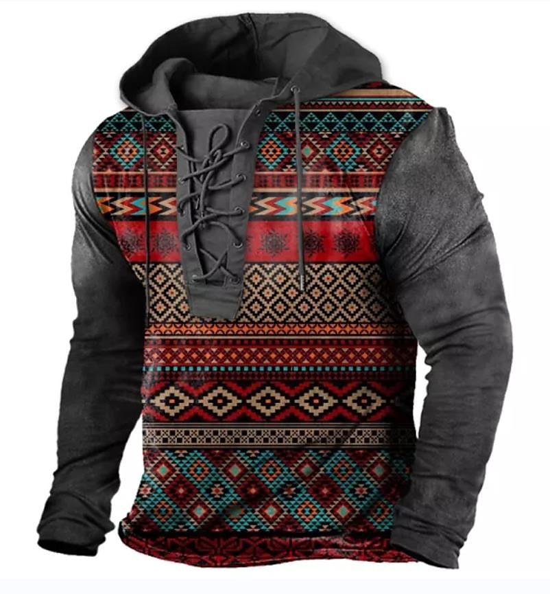 Men's Ethnic Hoodie Hoodies Sweatshirt Pullover Hoodie Sweatshirt Long Sleeve Hooded Sweatshirt Hooded Designer 3D Print Sports & Outdoor Daily Sports Yellow Red Lace up Print Spring & Fall Designer 2025 - $30.99 –P3