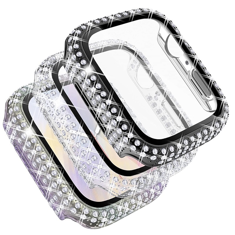 3 Pack Watch Case with Screen Protector Compatible with Apple Watch Series 8 7 41mm 45mm / Series 6 5 4 SE 40mm 44mm / Series 3 2 1 38mm 42mm Scratch Resistant Bling Diamond Rugged Tempered Glass / PC 2025 - $25.99 –P11