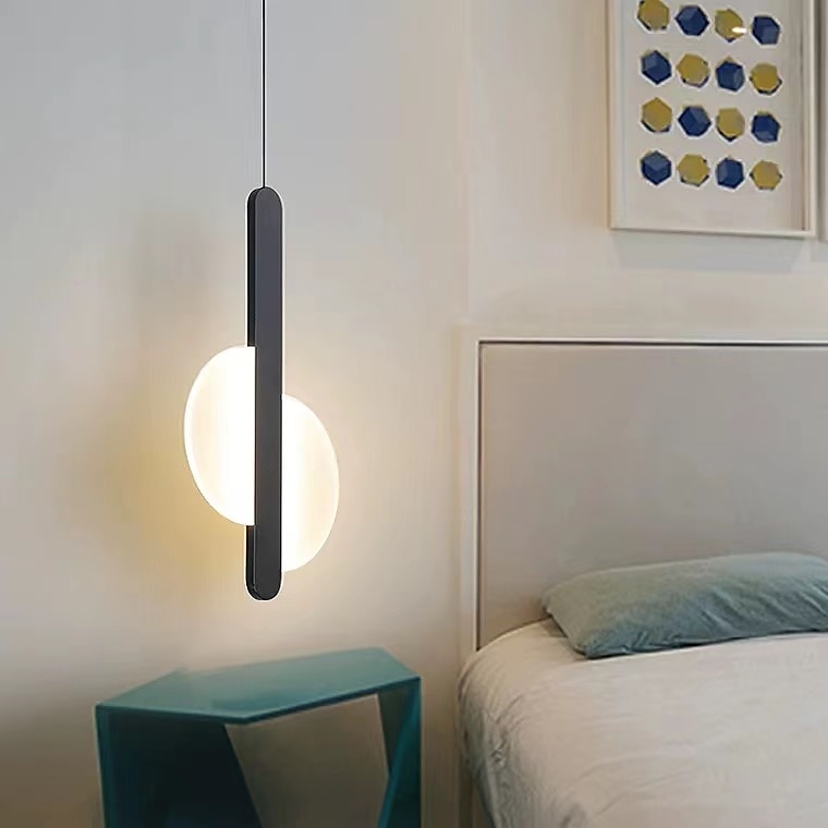 20 cm LED Pendant Light Nordic Black Hanging Light with White Lampshade Dining Room Office Bedroom Simple Geometric Metal Black LED Modern 220-240V 2025 - $120.99 –P5