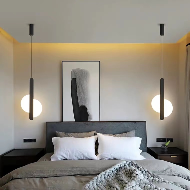 20 cm LED Pendant Light Nordic Black Hanging Light with White Lampshade Dining Room Office Bedroom Simple Geometric Metal Black LED Modern 220-240V 2025 - $120.99 –P4