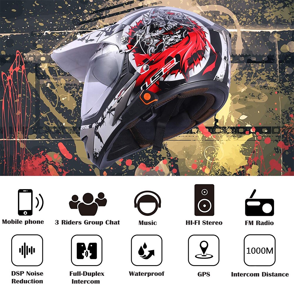 Motorhelm bluetooth headset full duplex intercom speaker fm radio motor communicatie systeem handsfree waterdichte hoofdtelefoon 1000m 2025 - $96.99 –P3
