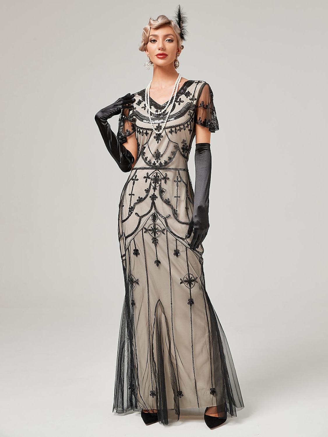 Anni Ruggenti Anni 1920 Lunghezza alla caviglia Vestito Abito da sera Abito da Ballo Normale Maniche corte Il grande Gatsby Charleston Invitato al matrimonio Paillettes Scollo a V Costume Per donna del 2026 a $56.99 –P1
