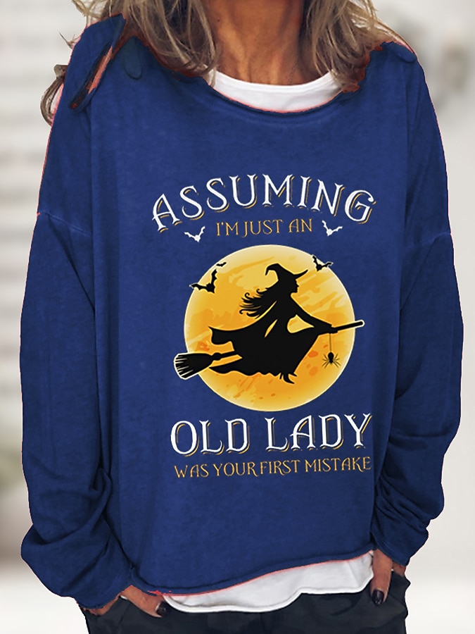 Sudadera de mujer de Halloween de mezcla de algodón con gráfico de letra estampado casual básico Halloween ajuste holgado cuello redondo de manga larga microelástico primavera otoño otoño e invierno 2025 - $9.99 –P3