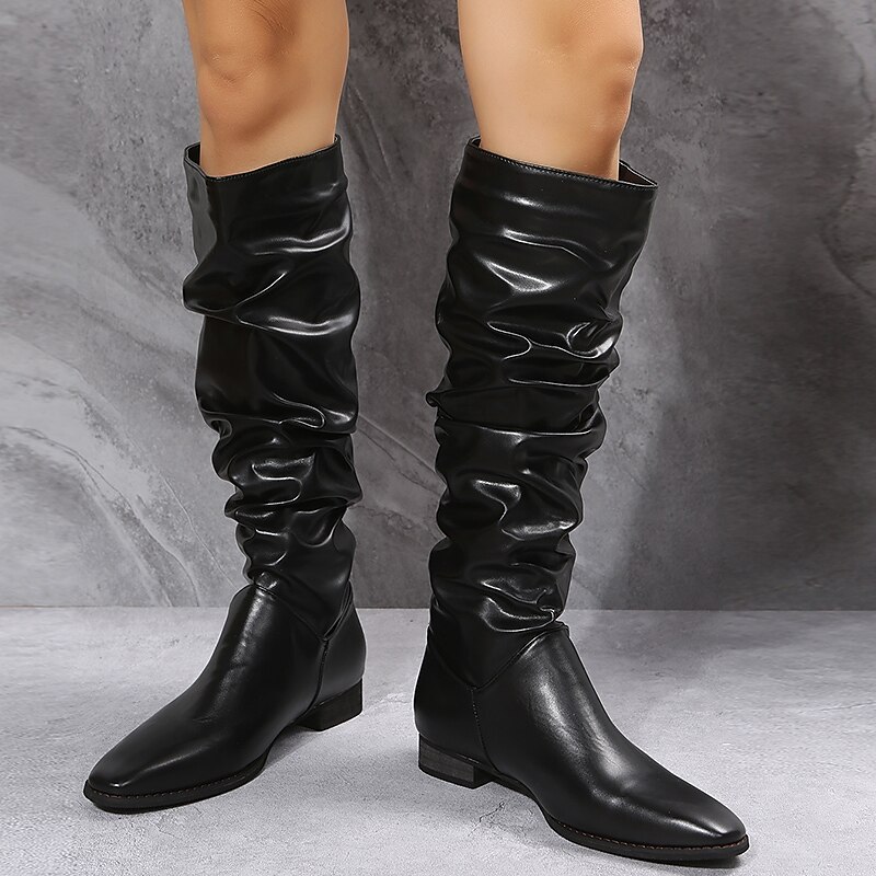 Dam Stövlar Slouchy stövlar Plusstorlekar Solid färg Knähöga Stövlar Platt klack Spetsig tå PU Läder Loafers Vit 2025 - $59.99 –P3