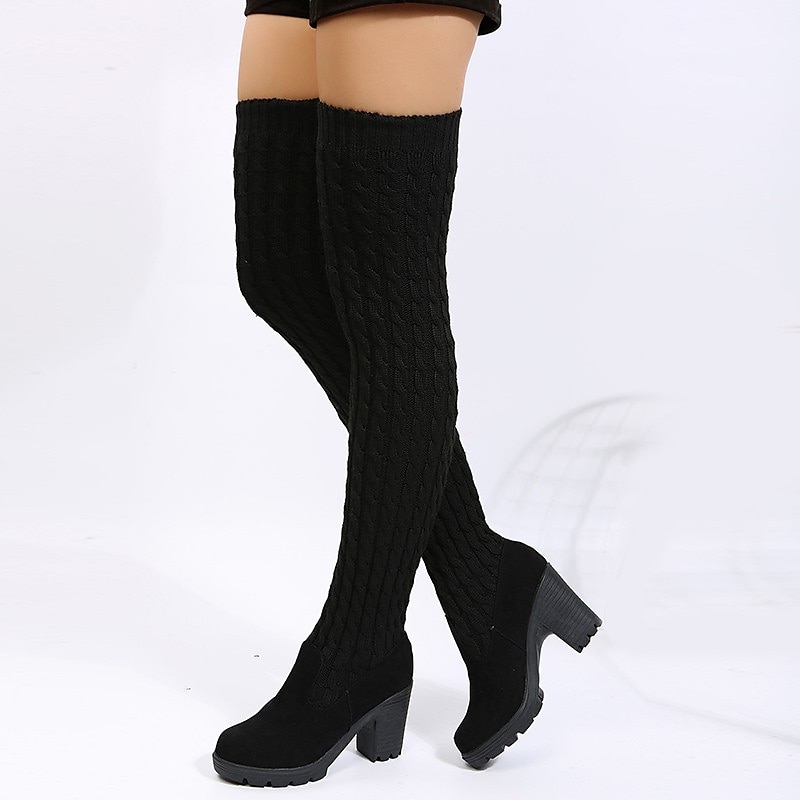Women's Over-the-Knee Knitted Sock Boots with Chunky Heel – Stylish and Comfortable Winter Footwear for Casual Wear 2025 - $54.99 –P5
