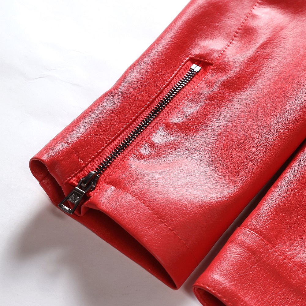 Herren Kunstlederjacke übergangsjacke Bikerjacke Rote Lederjacke Party Alltagstauglich Thermowarm Winddicht Kunstpelzbesatz Herbst Einfarbig Punk Mode Revers Regulär Kunstleder Schlank Schwarz Rote 2025 - $51.99 –P12