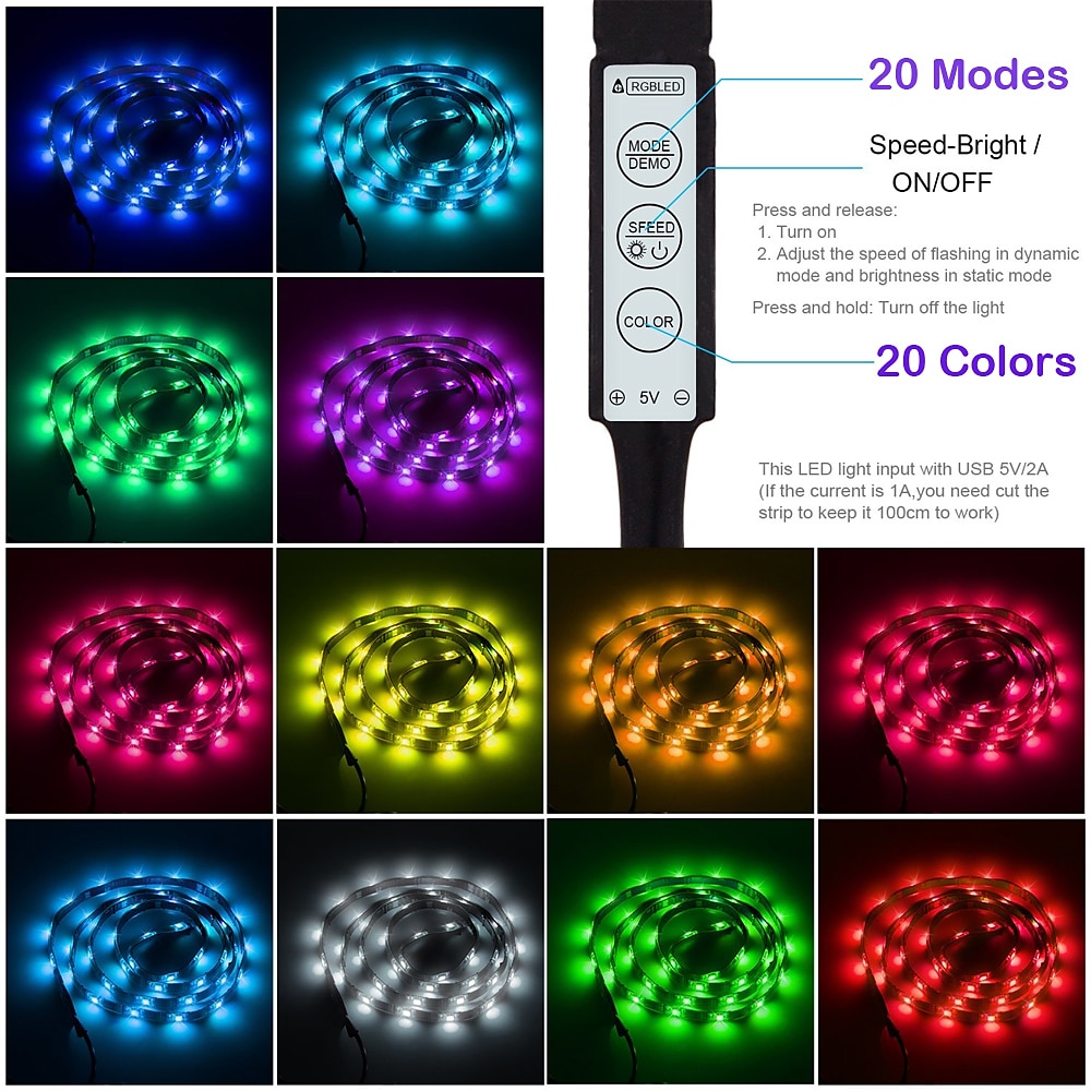 USB Led Strip Lights RGB Color Light Bar 14-95 inch TV Backlight Tit Including 24 Key IR 17 Key RF Controller PC Display Bedroom Game room Home Theater Atmosphere Light DC5V 2025 - $5.49 –P2
