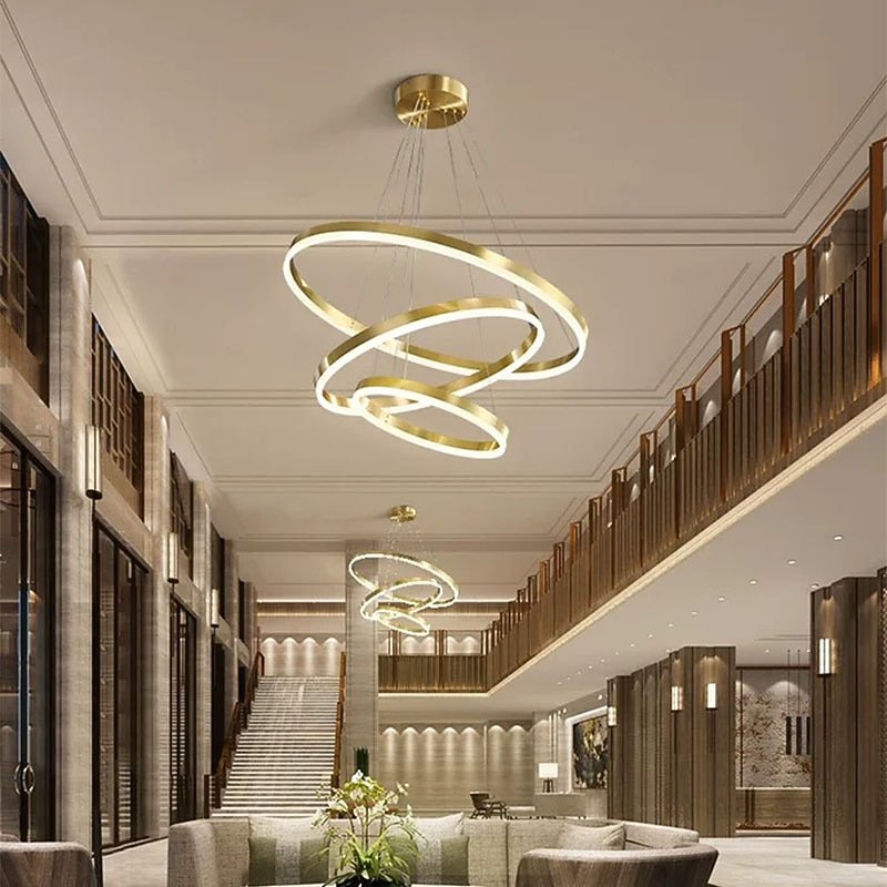 led pandantiv inel design cerc 3 inele 40/60/80cm candelabre moderne acrilice reglabile 3000k stil modern contemporan bucatarie sufragerie casa bar lumina 110-240v alb cald 2026 - $731.59 –P5