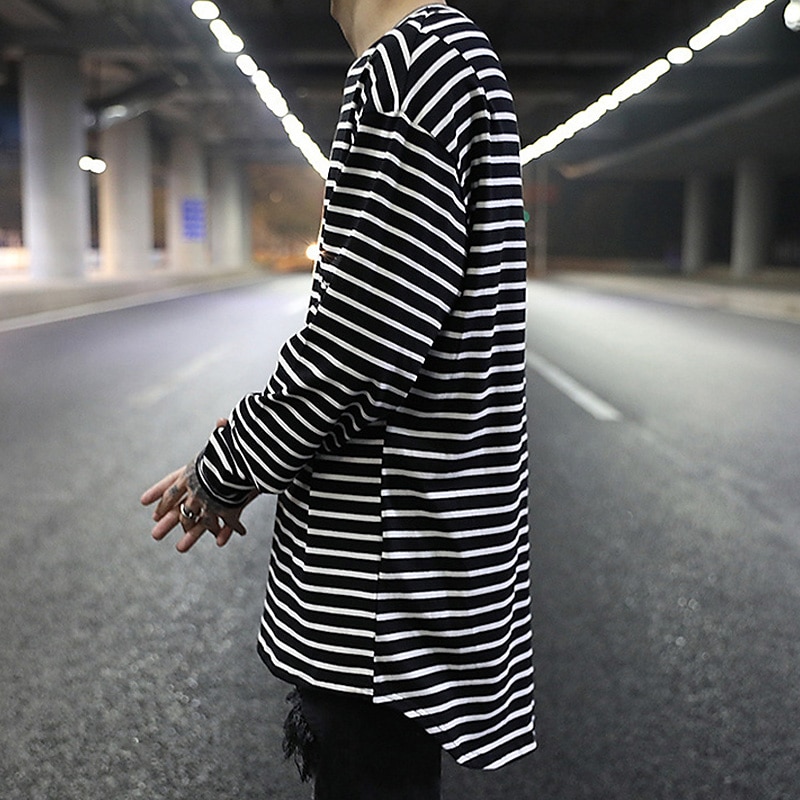 Men's T Shirt Long Sleeve Shirt Long Sleeve Crew Neck Spring Fall Striped Lightweight Casual Comfortable Vacation Casual Weekend Black White Top Tee for Men 2025 - $13.99 –P3