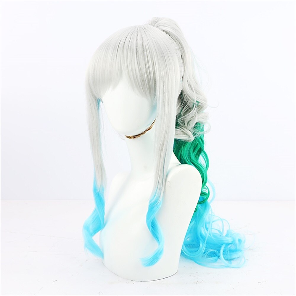perruque synthétique yamato une pièce bouclé avec frange perruque fabriquée à la machine long a1 cheveux synthétiques femme doux facile à transporter mode vert gris multicolore / usage quotidien / de 2025 ? $40.99 –P4