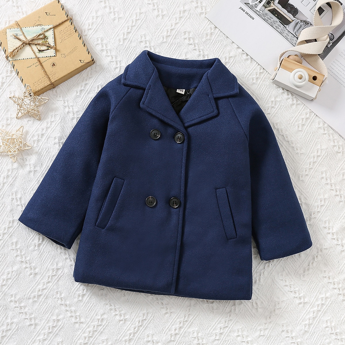 Jongens 3D Effen Wollen jas Lange mouw Herfst Winter Actief Basic Kinderen 2-6 jaar Dagelijks Normale pasvorm 2025 - $24.99 –P8