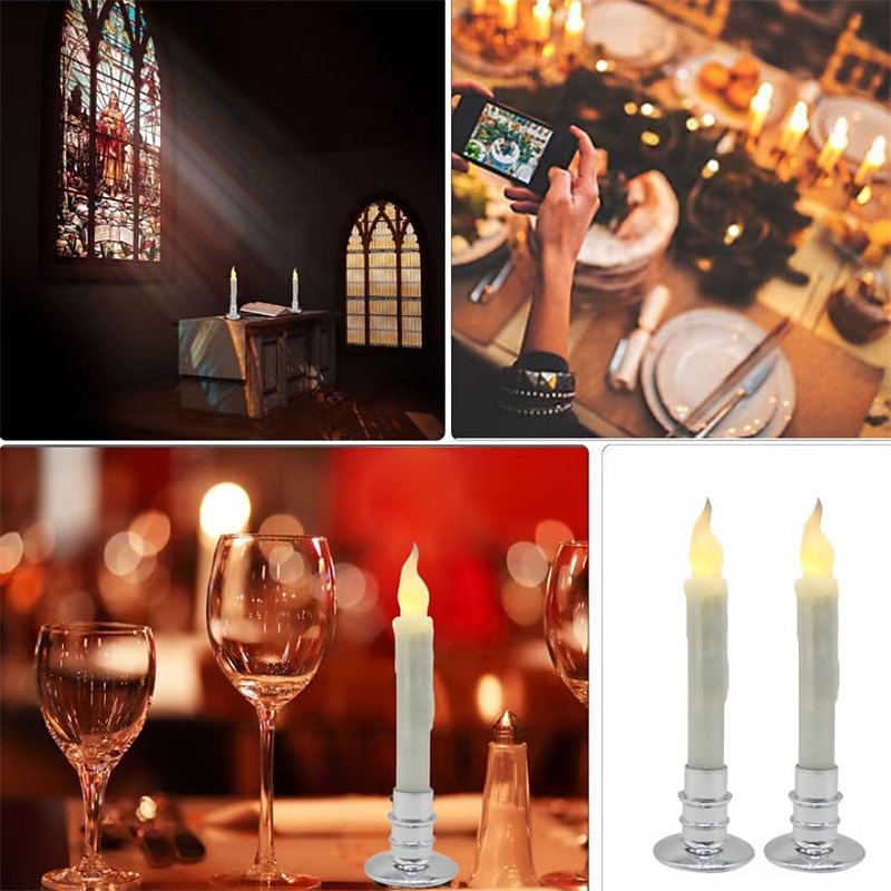 6/12 Uds velas led luces 6,5 pulgadas 16,5 cm velas cónicas led sin llama blancas velas cónicas colgantes que funcionan con pilas candelabros de batería parpadeantes para fiesta iglesia halloween 2025 - $23.19 –P12