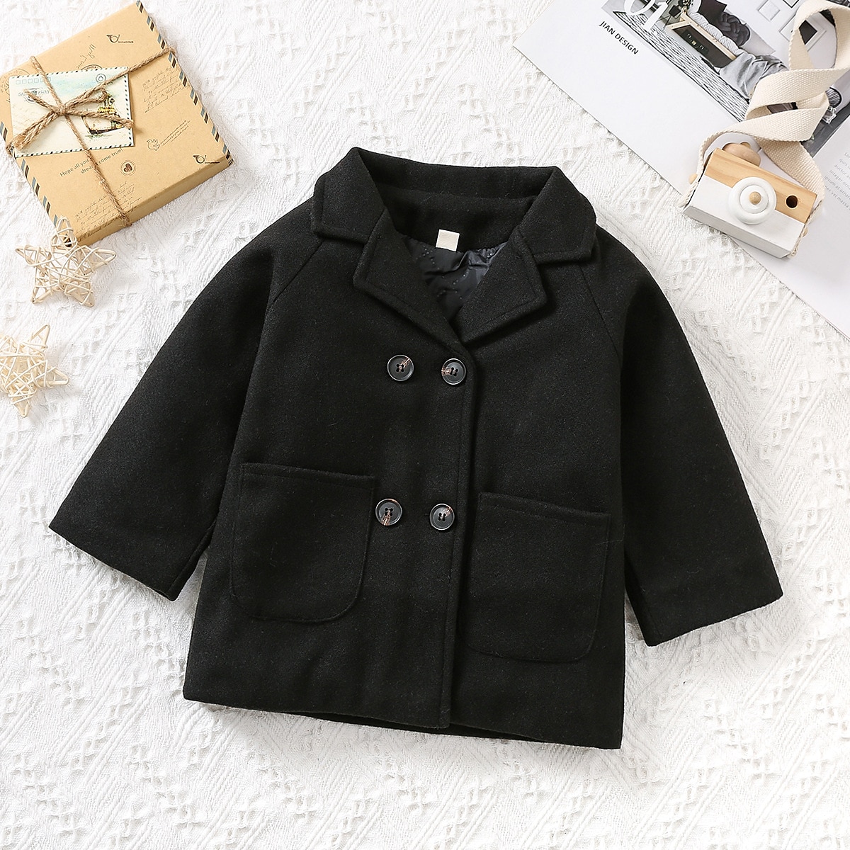 Jongens 3D Effen Wollen jas Lange mouw Herfst Winter Actief Basic Kinderen 2-6 jaar Dagelijks Normale pasvorm 2025 - $24.99 –P2