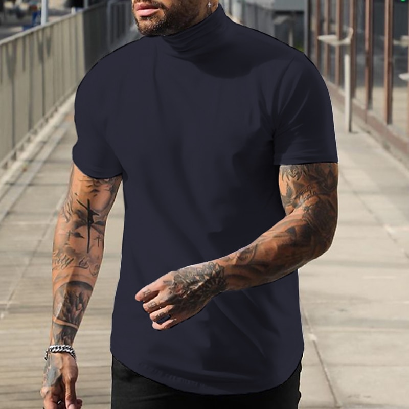 Men's T Shirt Mock Turtleneck Short Sleeve Turtleneck Summer Plain Fashion Casual Comfortable Street Holiday Beach Wine Black White Top Tee for Men 2025 - $17.99 –P5
